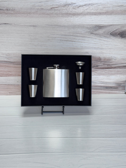 Laser Engraved Flask Set with Shot Glasses – 6 oz