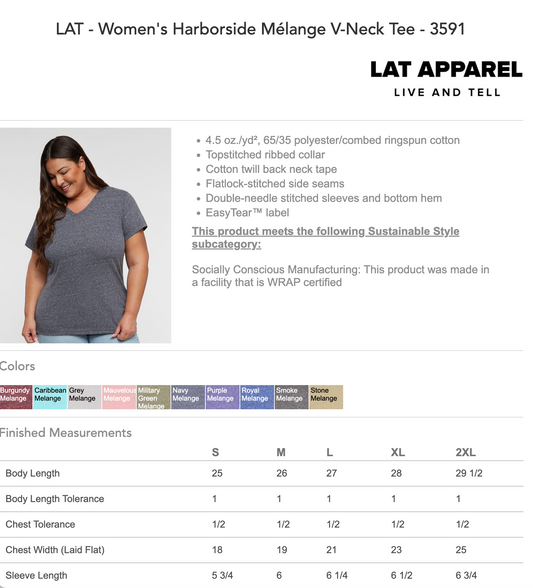 LAT Harborside Melange Ladies Vneck Tee