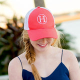 Coral with white mesh, monogram on front center