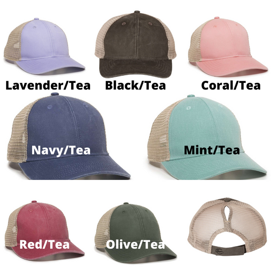 Washed Meshback Ponytail Cap - Banana Bug Designs