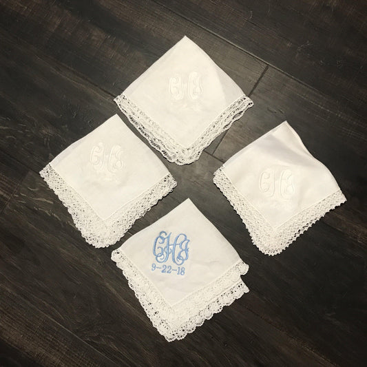 Monogrammed lace handkerchief - Banana Bug Designs