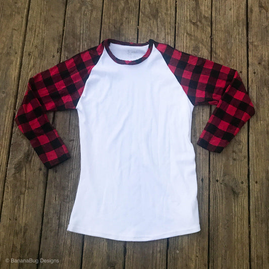 Merry and Bright Plaid Sleeves Raglan - Banana Bug Designs