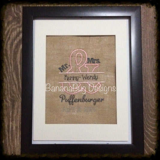 Burlap Mr. & Mrs. Embroidered design