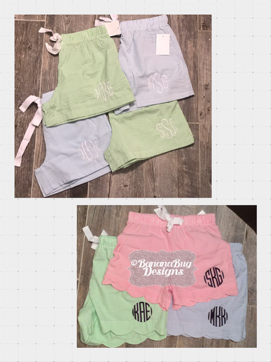 Monogrammed Seersucker Scalloped Short