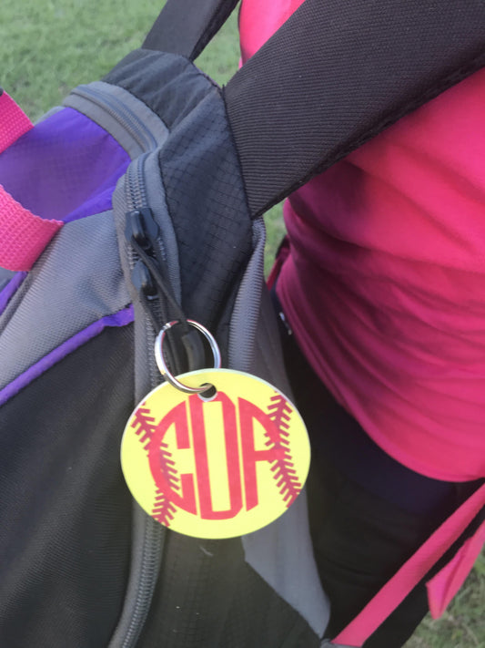 Monogrammed Baseball/Softball Keychain