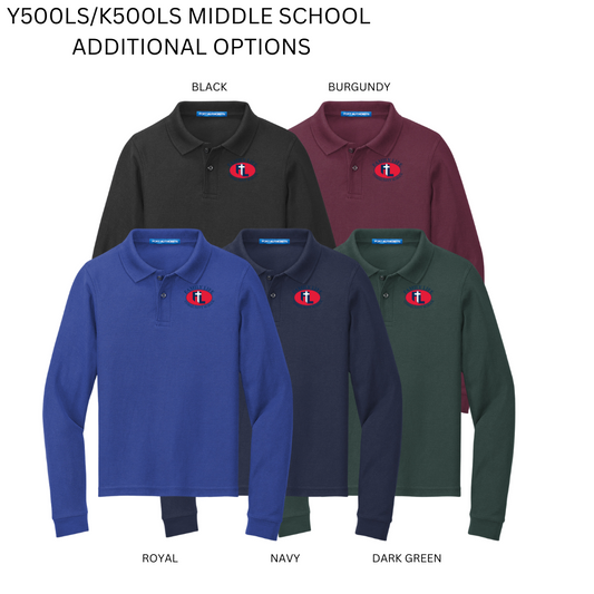 FLCS Middle School Long Sleeve Polo Options