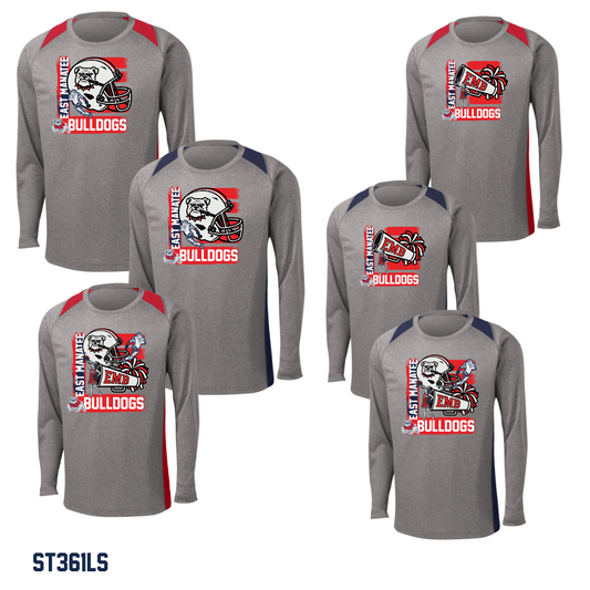 Bulldogs  - Adult ST361LS Sport-Tek® Long Sleeve Heather Colorblock Contender™ Tee