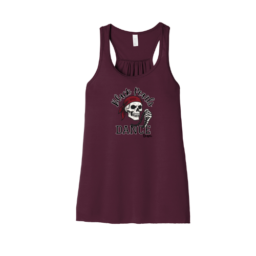Black Pearls Bella Canvas Flowy Racerback tank BC8800 - pirate skull with dance, white outline