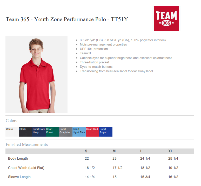 Lakewood Ranch Christian School - Team 365 - Youth and Adult Zone Performance Polo - TT51Y / TT51
