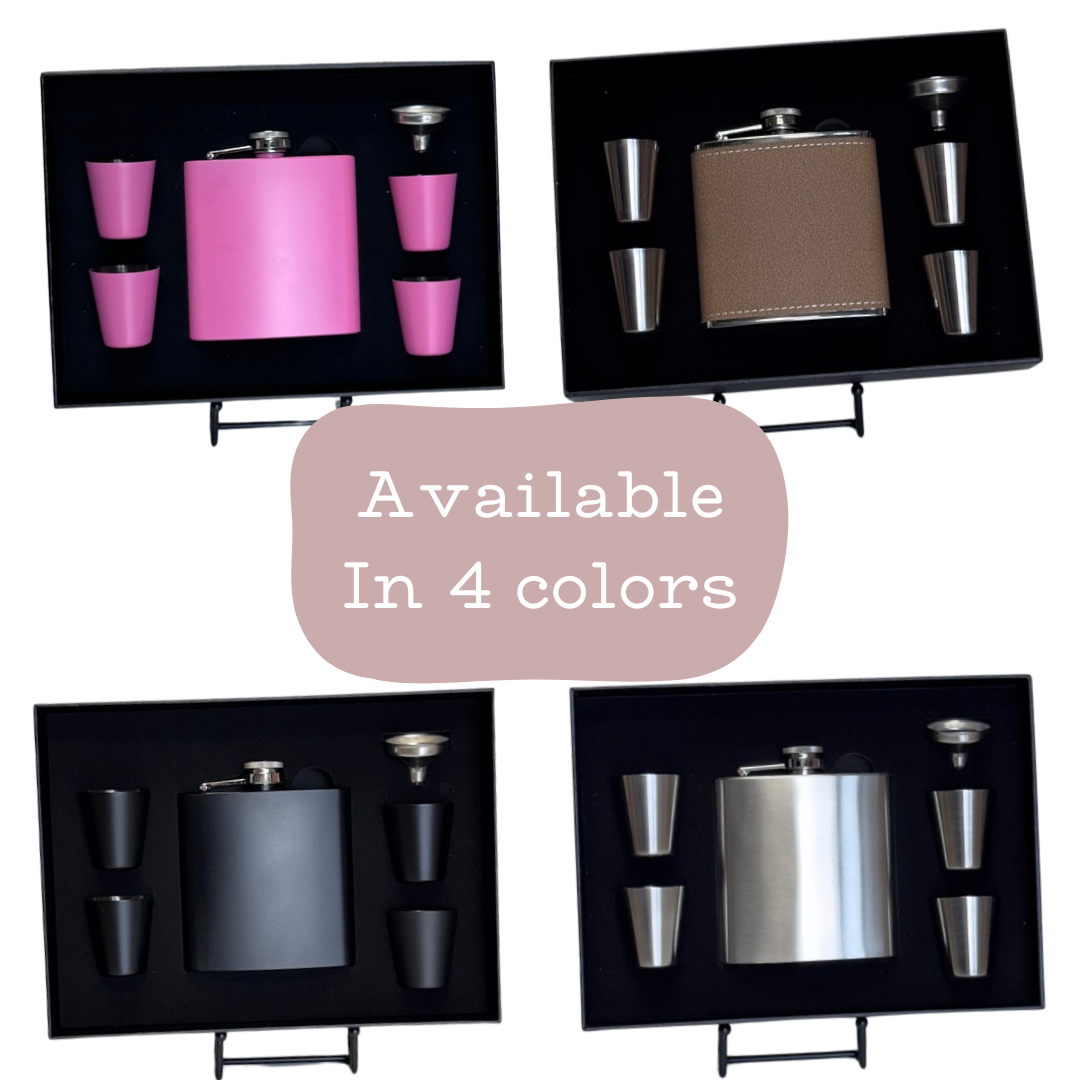 Laser Engraved Flask Set with Shot Glasses – 6 oz