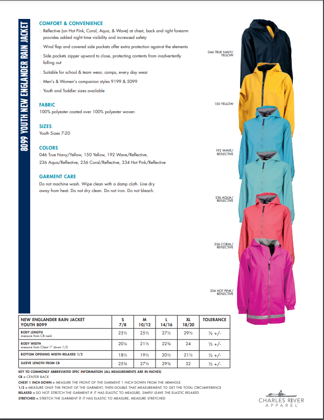 Youth New Englander Rain Jacket-- Yellow