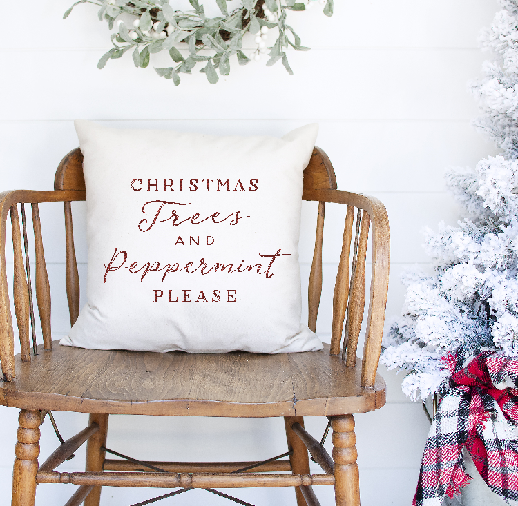 Christmas Trees Peppermint Please Linen Pillow Cover