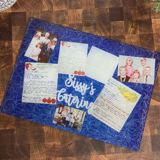 Glass Cutting Board with Printed Recipe and Photos