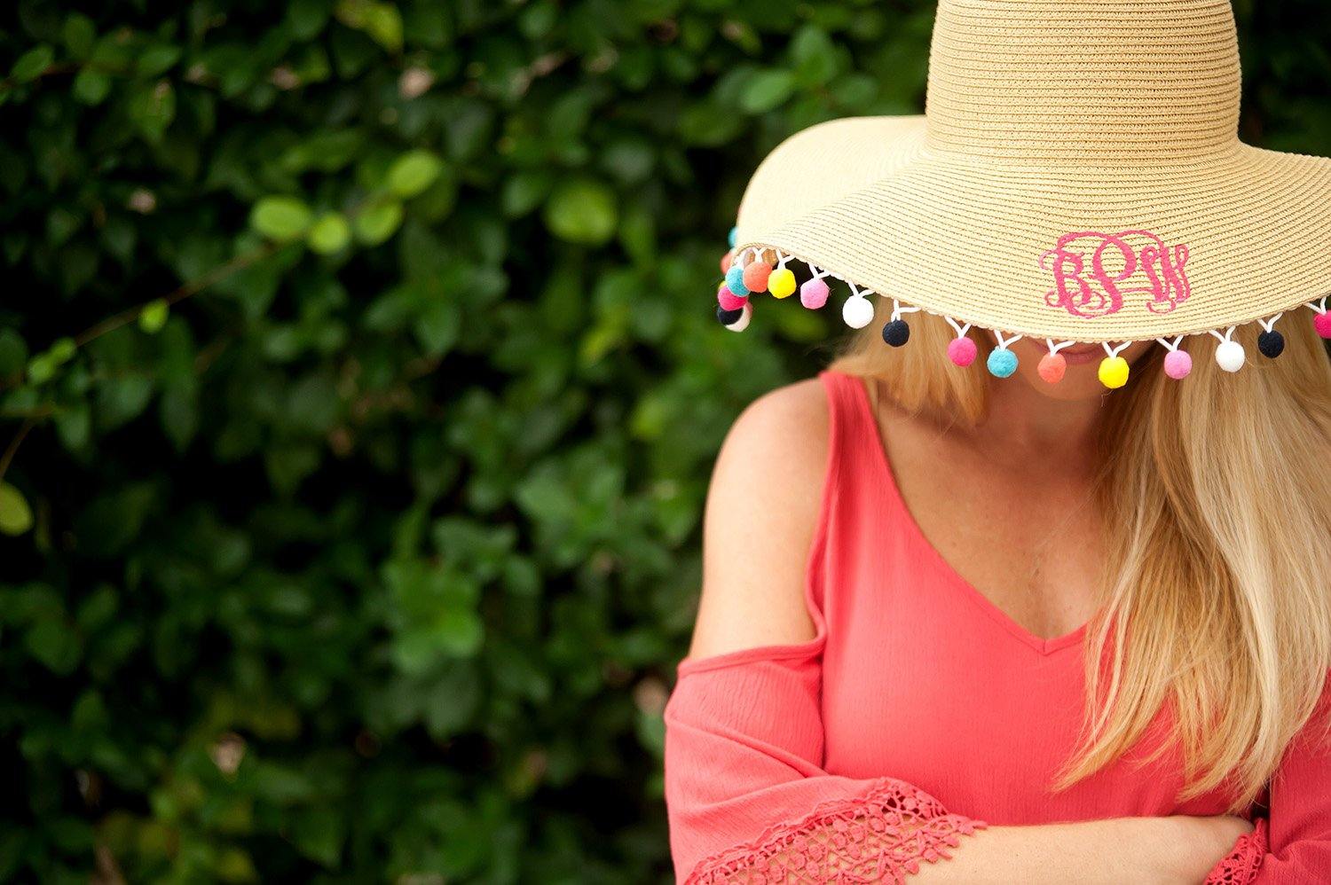 Multicolor Pom Pom Floppy Hat - Banana Bug Designs