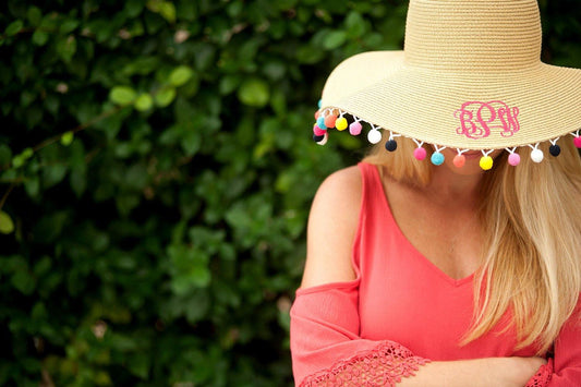 Multicolor Pom Pom Floppy Hat - Banana Bug Designs