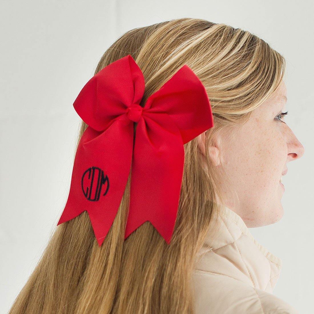  Custom CIRCLE MONOGRAM Embroidered Elastic Ponytail CHEER BOW  By Funny Girl Designs - 7.5 Inches Long (BLACK) : Beauty & Personal Care