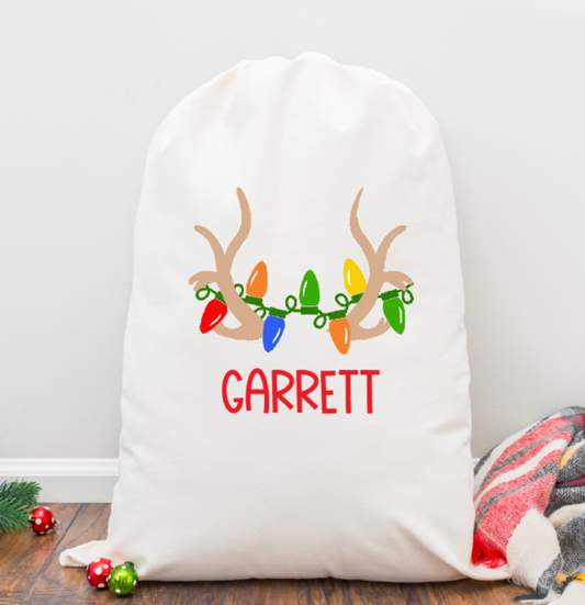 Antlers and Lights Personalized Santa Sack - Banana Bug Designs