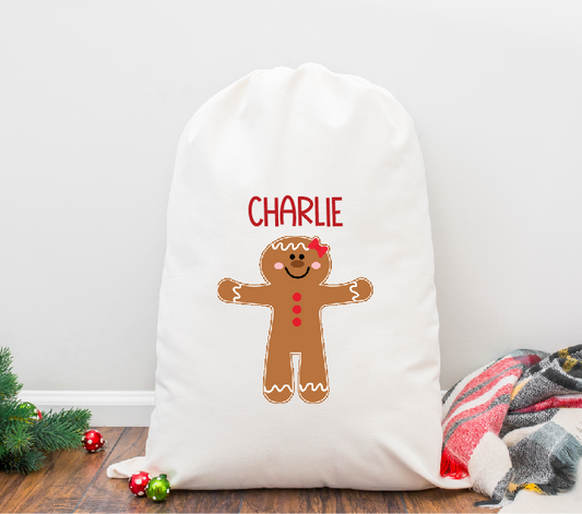 Gingerbread Girl Personalized Santa Sack