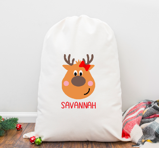 Reindeer Girl Personalized Santa Sack