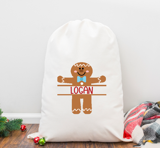 Split Gingerboy Personalized Santa Sack