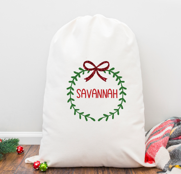 Christmas Wreath Personalized Santa Sack