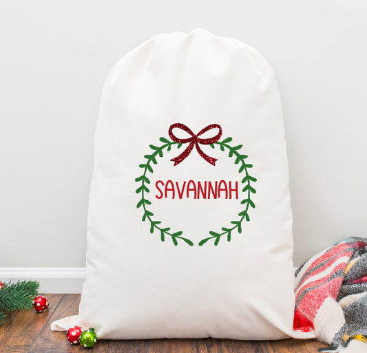 Christmas Wreath Personalized Santa Sack