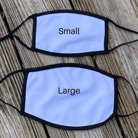 Face mask with black trim and adjustable straps