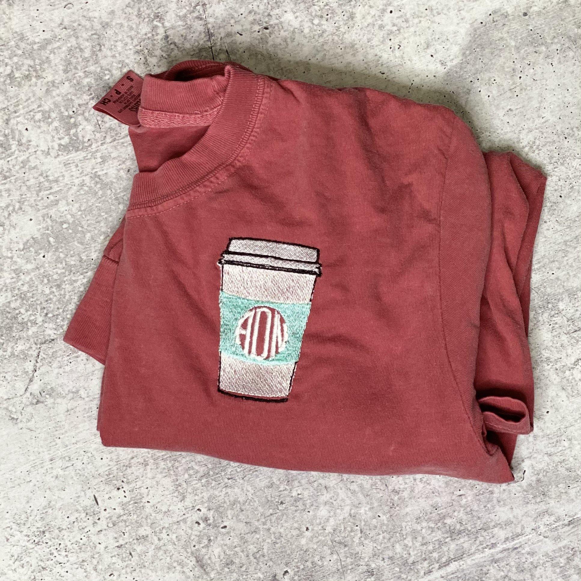 Coffee Cup Monogrammed Tee - Banana Bug Designs