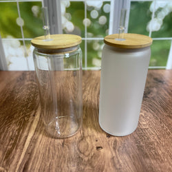 Clear and frosted glass  jar with bamboo lid and straw