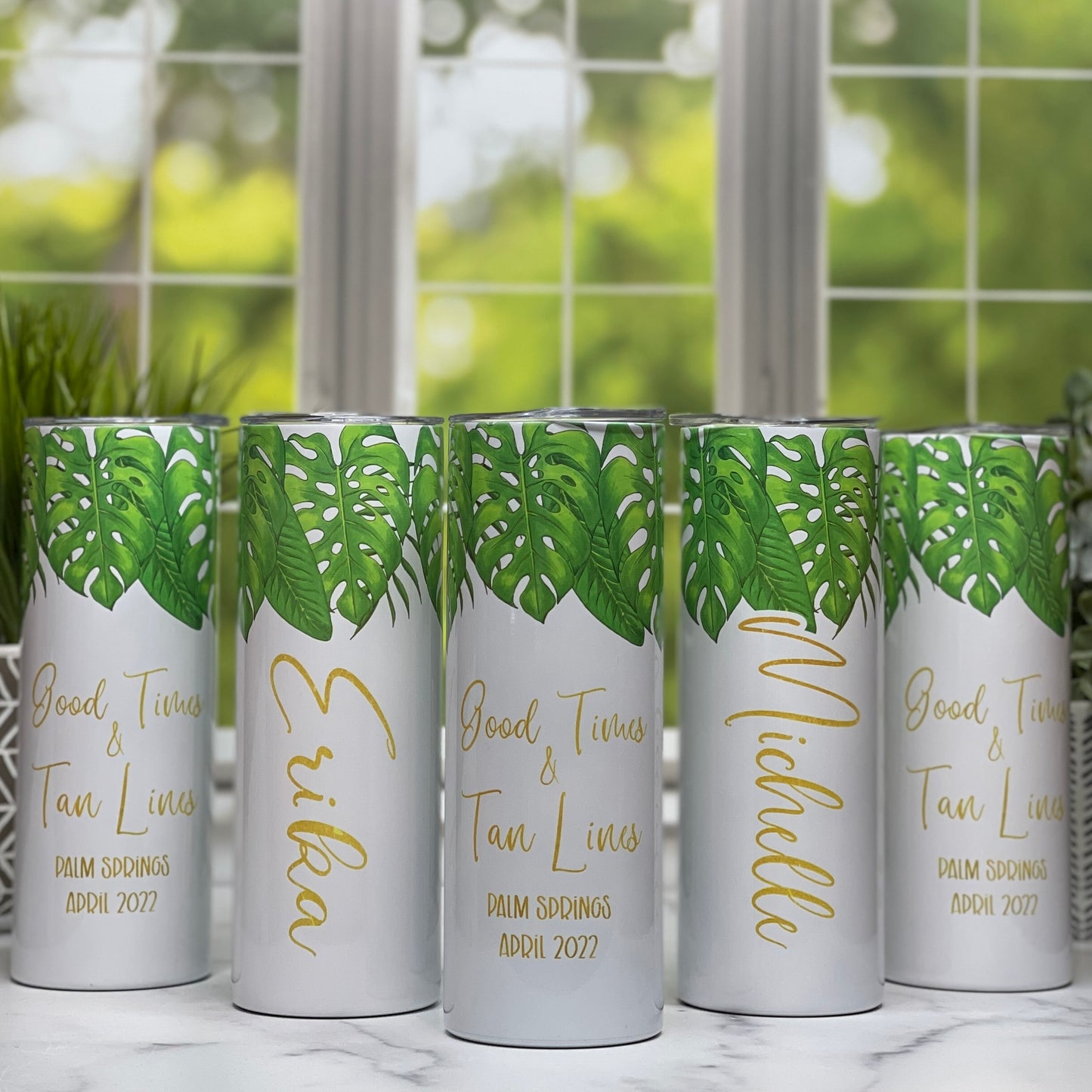 Tropical Leaf Skinny Top Tumbler