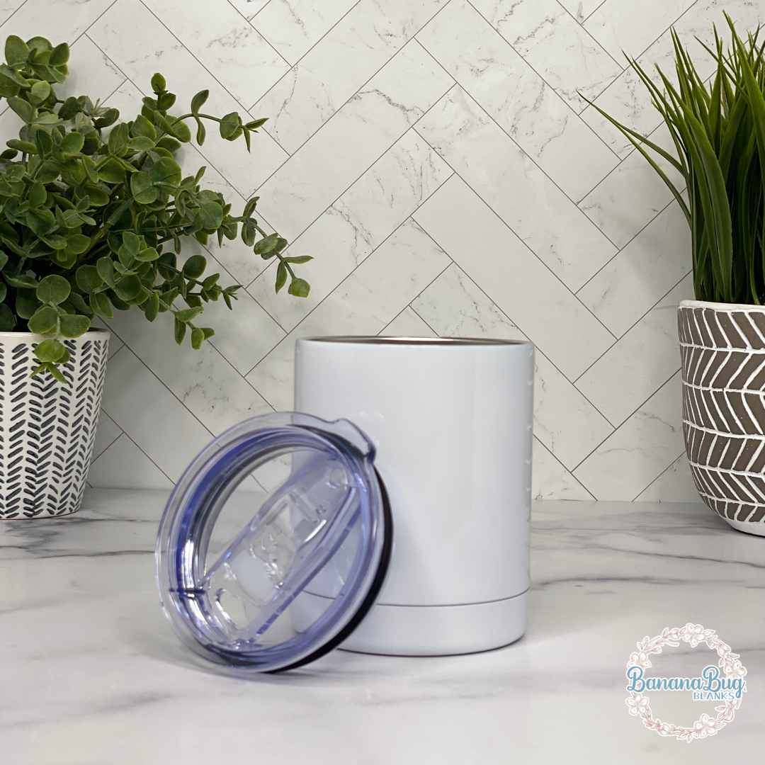 White 10oz stainless sublimation blank tumbler with plastic lid