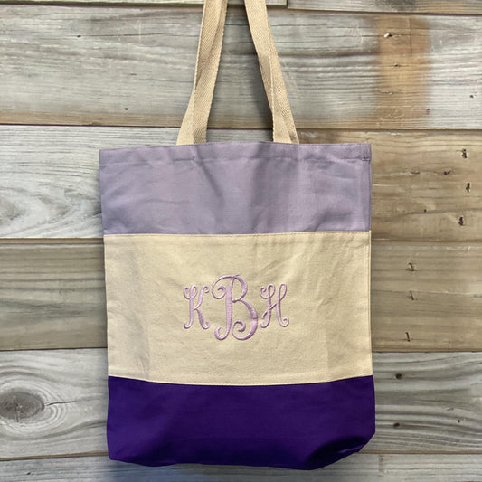 Monogrammed Tri-Color Canvas Tote