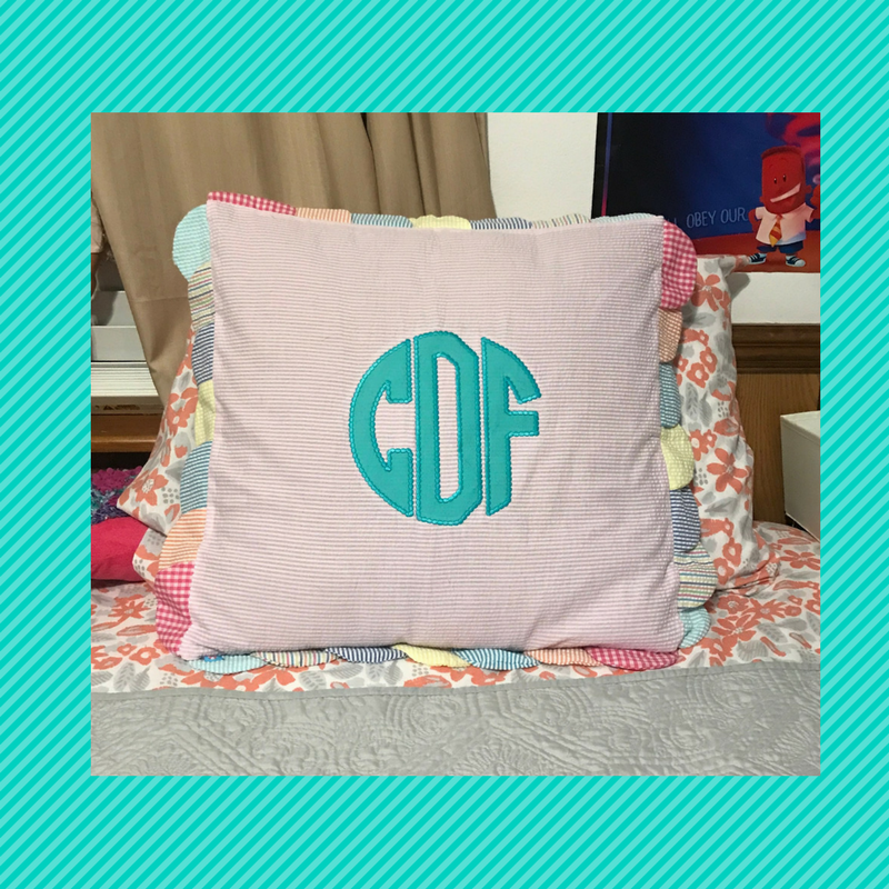 Monogrammed Seersucker Scalloped Throw Pillow